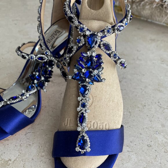 Badgley Mischka Georgia Cobalt Satin Strappy Jeweled High Heels,  Women's 7.5 - Picture 5 of 10